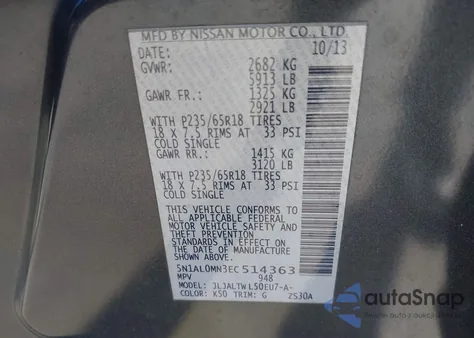 2014 Infiniti Qx60 из США, поврежденный, VIN 5N1AL0MN3EC514363